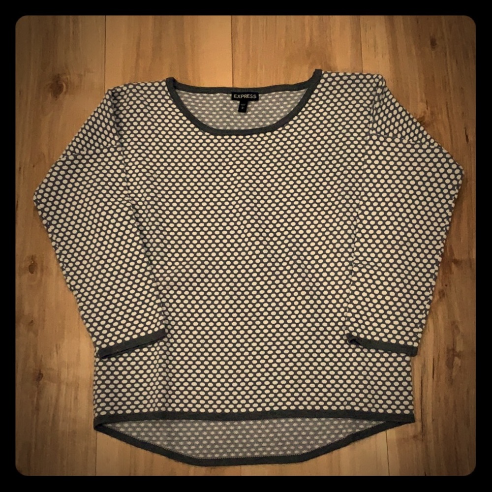 Express gray and white polka dot sweater.
